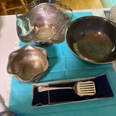 Vintage Silverplate Serving Lot – Gorham & Sheffield Bowls, Basket & Serving Fork