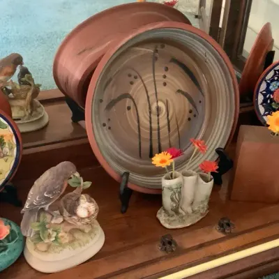 Eclectic Pottery & Decorative Art Lot – Plates, Bird Figurine & Mini Vases