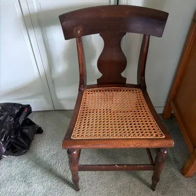 Vintage Wood Side Chair with Woven Cane Seat