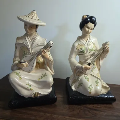 Pair ABCO Alexander Backer Asian Musician Figurines – Approx. 14"