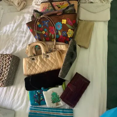 Large Assorted Handbag & Purse Collection – Totes, Clutches, Beaded & Embroidered Bags