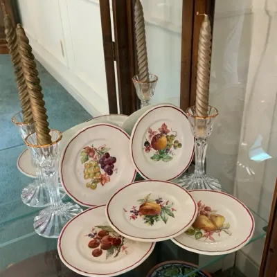 Longchamp Terre de Fer French Fruit Plates with Crystal Candlesticks