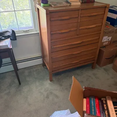 Mid-Century Modern Tall Chest of Drawers – Sculpted Wood Pulls