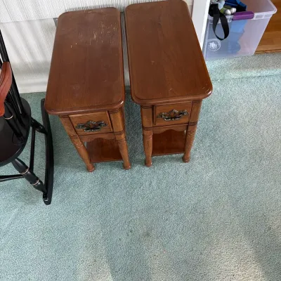 Pair of Wood Side Tables / End Tables with Drawers