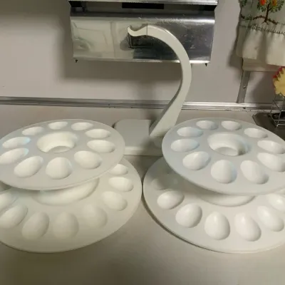 Vintage Tiered Deviled Egg Serving Tray Set – 4 Trays with Carrying Stand