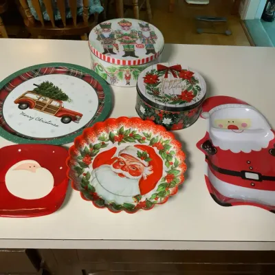 Christmas Serving Ware & Holiday Tins Lot