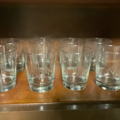 Set of 8 Vintage Etched Monogram Tumblers – Clear Glass Barware