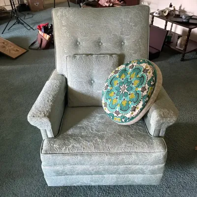 Upholstered High-Back Armchair with Accent Pillows