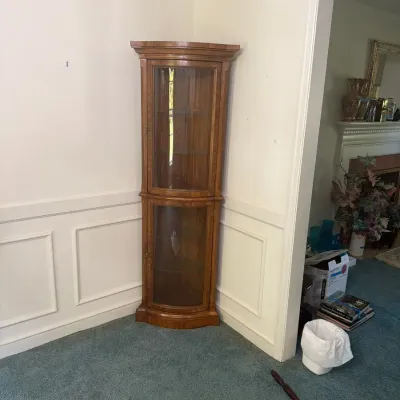 Wood Corner Curio Display Cabinet with Glass Shelves