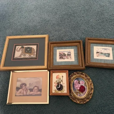 Assorted Vintage Framed Art & Wall Décor – Elephant, Cherubs, Floral & Scenic Prints