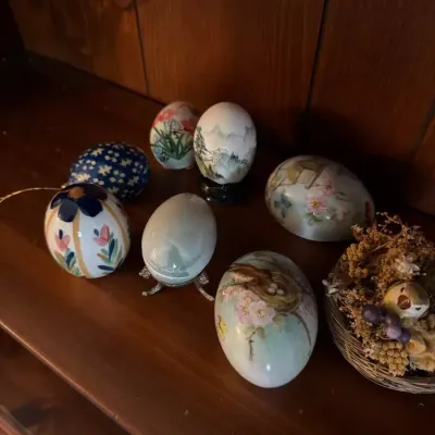 Decorative Porcelain Egg Collection with Floral, Scenic & Bird Designs