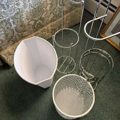 Assorted Household Organization Lot – Metal Stands & Wastebaskets