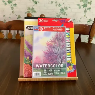 Art & Coloring Supplies with Wooden Tabletop Stand – Crayola, Cra-Z-Art & Watercolor Pad