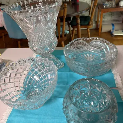 Vintage Cut Crystal & Pressed Glass Serving Bowl and Vase Lot