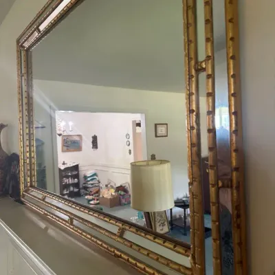 Large Vintage Gold Gilt Bamboo-Style Beveled Wall Mirror