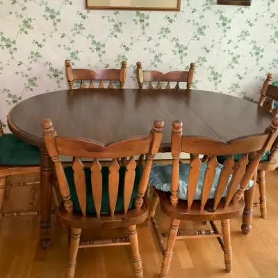 Wood Dining Table with 6 Matching Chairs – Extension Table
