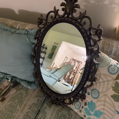 Ornate Vintage-Style Oval Wall Mirror with Floral Scroll Frame
