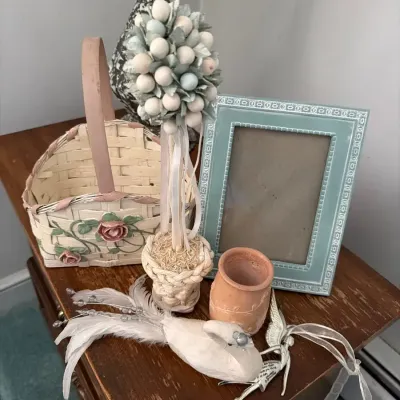 Shabby Chic Feminine Décor Lot – Basket, Frame, Bird & Decorative Accents