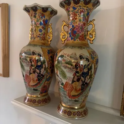 Striking pair of matching decorative porcelain vases