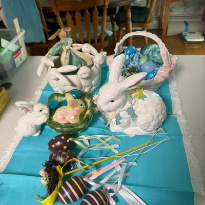 Easter Bunny & Egg Décor Lot – Ceramic Rabbits, Baskets & Ornaments
