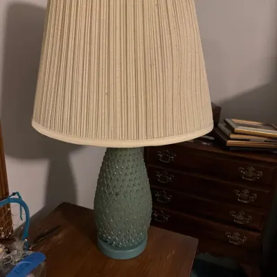 Vintage Aqua Textured Ceramic Table Lamp with Pleated Shade