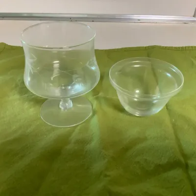 Set of 6 Vintage Frosted Glass Dessert Cups with Inserts