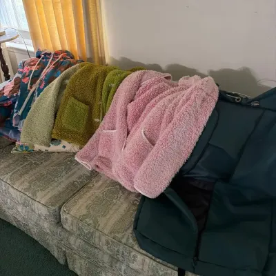 Women’s Cozy Jacket & Outerwear Lot – Sherpa, Fleece & Garment Bag