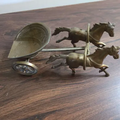 Brass Two-Horse Chariot Carriage Figurine – Approx. 8.5"