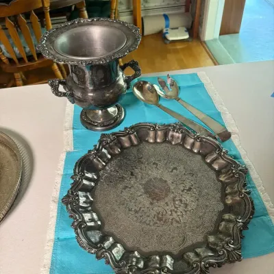 Vintage Silver-Plated Serving Set – Ornate Tray, Urn & Salad Servers
