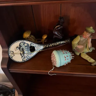 Asian-Inspired Decorative Collectibles Lot – Figurine, String Instrument & Décor