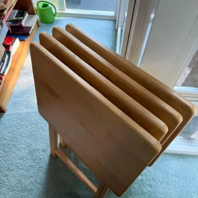 Set of 4 Wood TV Tray Tables with Storage Stand