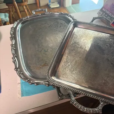 Vintage Silverplate Serving Trays – Ornate Handles & Etched Designs