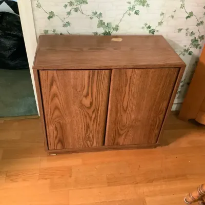 Wood Media Cabinet with Large Cassette Tape Collection – Music & Spoken Word