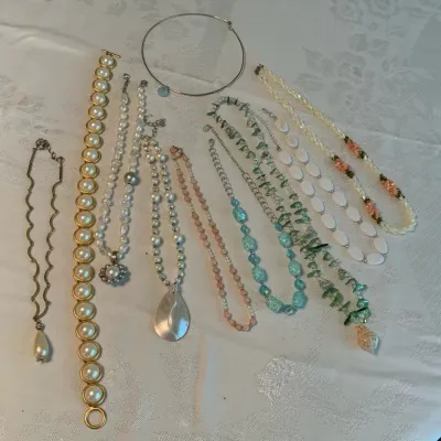 Assorted Pearl, Beaded & Costume Necklace Lot with Floral Jewelry Box