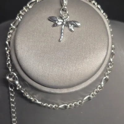 "I Love You" Magnifying Pendant on silver snake Chain & Bracelet + Earrings