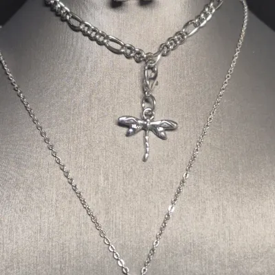 "I Love You" Magnifying Pendant on silver snake Chain & Bracelet + Earrings