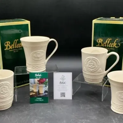 (4) Belleek Claddagh 10 oz Mugs in Box 