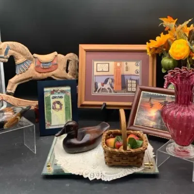 Decorative Items - Wood Ducks, Vase, Glass Stand