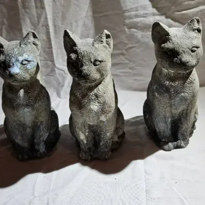 (3) Heavy Cement Cat Statues 