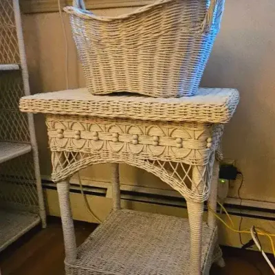 White Wicker Table & Basket