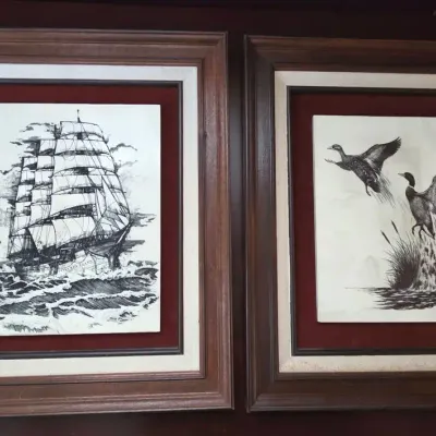 (2) Bernard Martin Scrimshaw Style Artworks