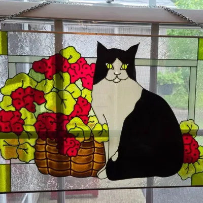 Lovely Stained Glass Style Cat Piece