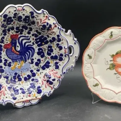 (2) Vintage Hand Painted Italy Serving Plates 