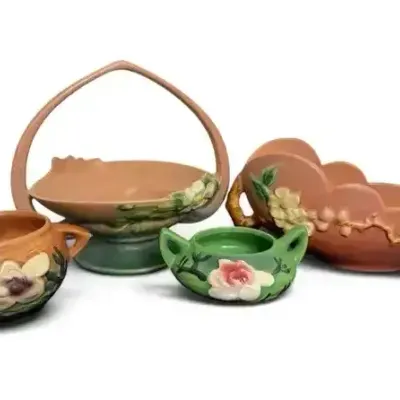 Vintage Roseville Art Pottery Floral Collection  4 Pieces