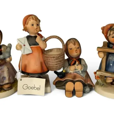 Goebel Hummel Figurine Lot (4) – “Meditation,” “Happy Pastime” & Bird-Themed Girls