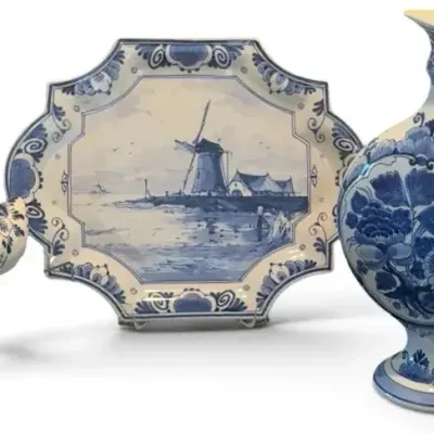 Royal Delft De Porceleyne Fles Blue & White Delftware Collection  Windmill Plaque, Jug & Clog