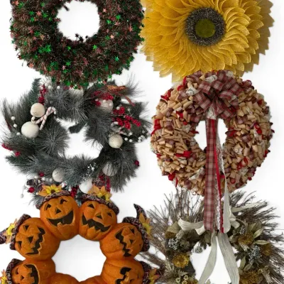 Mystery Assortment of Seasonal Decorative Wreaths  Christmas, Fall & Halloween