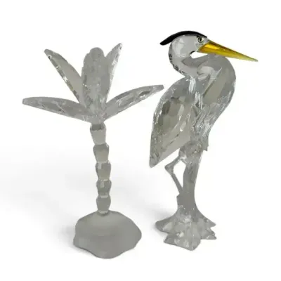 Swarovski Silver Crystal Heron & Palm Tree Figurines with Box
