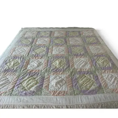 Pastel Floral Patchwork Quilt  Pink, Lavender & Green Geometric Design