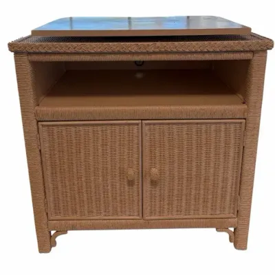 Vintage Rattan Woven Media & Storage Cabinet